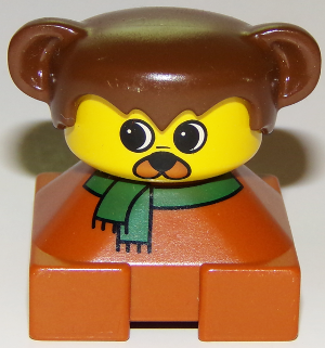 Duplo 2 x 2 x 2 Figure Brick, Dog, Dark Orange Base with Green Scarf, Brown Hair with Ears, Yellow Dog Face (75412)
