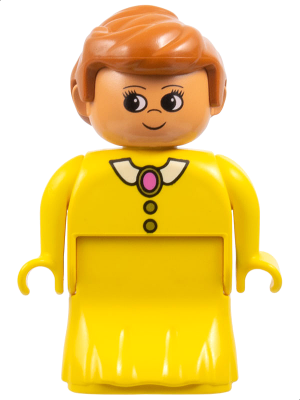 Duplo Figure, Female Lady, Yellow Dress, Yellow Top, White Collar and Dark Pink Brooch