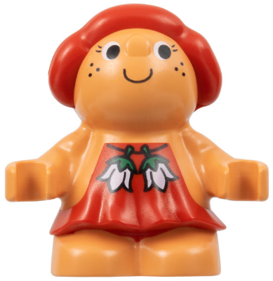 Duplo Figure Little Forest Friends, Female, Red Hair, Red Dress with White Flowers Pattern (Sugar Strawberry)