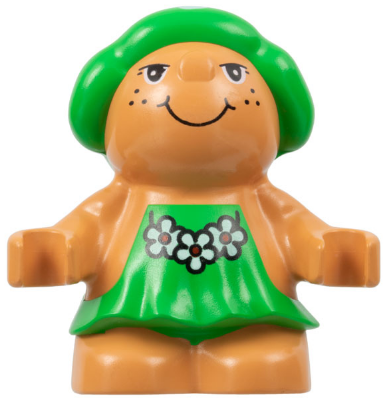 Duplo Figure Little Forest Friends, Female, Green Dress with Flowers Pattern (Trixie Toadstool)