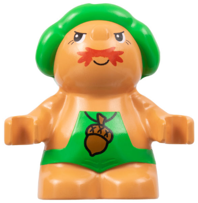Duplo Figure Little Forest Friends, Male, Green Outfit with Acorn Pattern (Grumpy Toadstool)