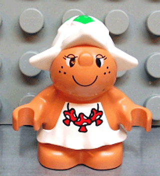 Duplo Figure Little Forest Friends, Female, White Dress with Red Mushrooms Pattern (Snoozy Meadowsweet)