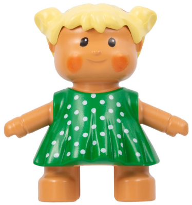 Duplo Figure Doll, Anna's Baby, Green Polka Dot Dress