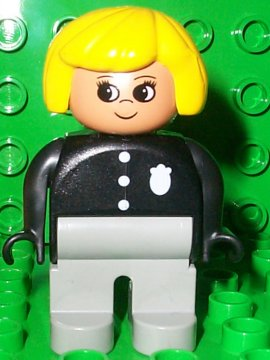 Duplo Figure, Female Police, Light Gray Legs, Yellow Hair