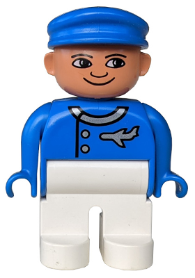 Duplo Figure, Male, White Legs, Blue Top (Airplane Jetliner Pilot)