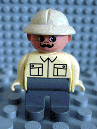 Duplo Figure, Male, Dark Gray Legs, Tan Top, Pith Helmet, Moustache (75425)