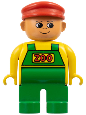 Duplo Figure, Male, Green Legs, Yellow Top with Green Overalls, Red Cap (Zoo Keeper) (75694)