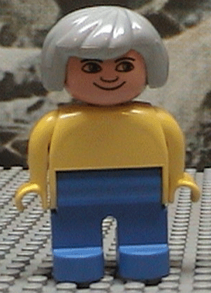 Duplo Figure, Female, Blue Legs, Yellow Blouse, Gray Hair