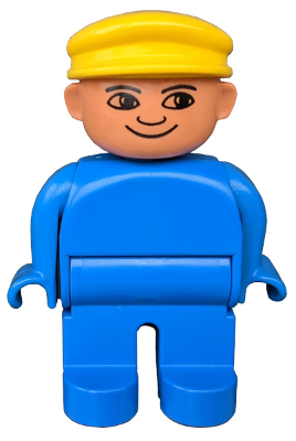 Duplo Figure, Male, Blue Legs, Blue Top, Yellow Cap