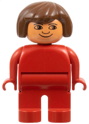 Duplo Figure, Female, Red Legs, Red Top, Brown Hair