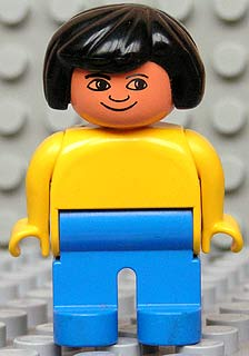 Duplo Figure, Female, Blue Legs, Yellow Blouse, Black Hair