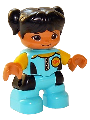Duplo Figure Lego Ville, Child Girl, Medium Azure Diving Suit, Yellow Arms, Black Hair with Pigtails (6266937)