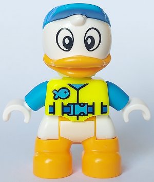 Duplo Figure Lego Ville, Dewey Duck, Neon Yellow Life Jacket, Dark Azure Arms and Cap (6438662)