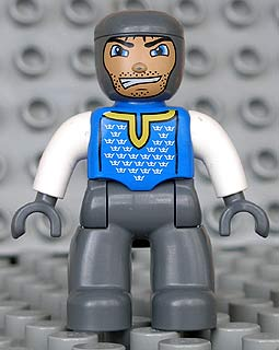 Duplo Figure Lego Ville, Male Castle, Dark Bluish Gray Legs, Blue Chest, White Arms, Dark Bluish Gray Hands (4265816)