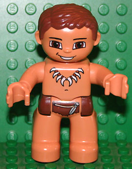 Duplo Figure Lego Ville, Male, Nougat Legs, Reddish Brown Hips, Reddish Brown Hair, Animal Tooth / Claw Necklace (Caveman)