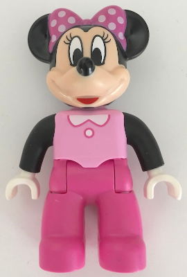 Duplo Figure Lego Ville, Minnie Mouse, Bright Pink Top with Black Sleeves, Dark Pink Legs (6206110)