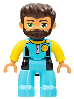 Duplo Figure Lego Ville, Male, Medium Azure Diving Suit, Yellow Arms, Dark Brown Hair, Beard (6264273)