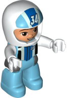 Duplo Figure Lego Ville, Male, Medium Azure Legs, White Race Top and Helmet with Number 34 Pattern (6345403)
