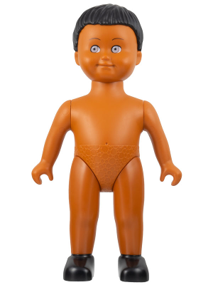 Duplo Figure Doll, Large, without Clothes, Black Male Hair, Dark Orange Body (6078088)