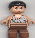 Duplo Figure, Child Type 2 Boy, Brown Legs, Black Hair (Caveman)