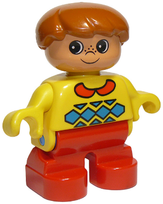 Duplo Figure, Child Type 2 Boy, Red Legs, Yellow Sweater with Red Collar (75271)