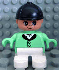 Duplo Figure, Child Type 2 Girl, White Legs, Medium Green Riding Jacket, Black Riding Hat