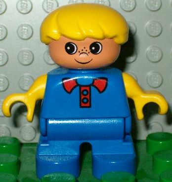 Duplo Figure, Child Type 2 Boy, Blue Legs, Blue Top, Yellow Arms, Yellow Hair (75495)