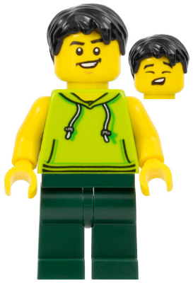 LEGOLAND Park Visitor - Male, Lime Sleeveless Hoodie, Dark Green Legs, Black Hair