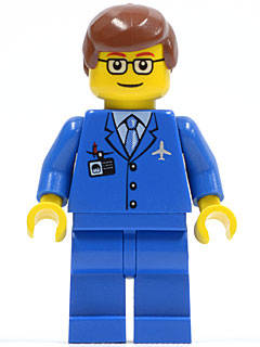 Airport - Blue 3 Button Jacket &amp; Tie, Reddish Brown Male Hair, Glasses with Thin Eyebrow
