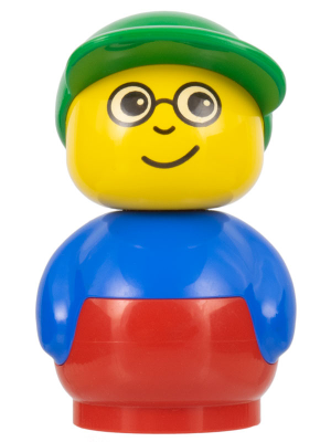 Primo Figure Boy With Red Base, Blue Top, Green Hat, Glasses