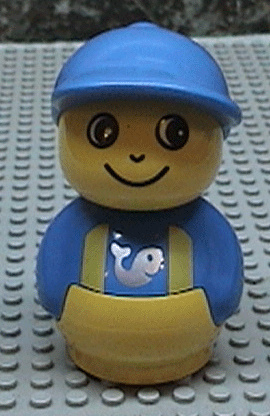 Primo Figure Boy with Yellow Base, Blue Top with Yellow Suspenders with Fish Pattern, Blue Hat