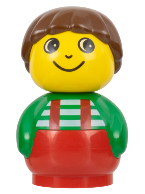 Primo Figure Boy with Red Base, Green Top with Red Suspenders with White Stripes, Brown Hair (4119395)