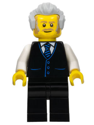 Receptionist, Male, Black Vest with Blue Striped Tie, Black Legs, Light Bluish Gray Hair