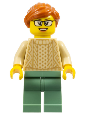 Mother - Tan Knit Cable Sweater, Sand Green Legs, Dark Orange Ponytail