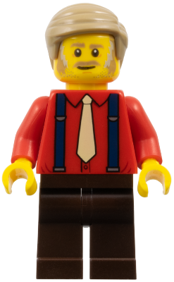 Passenger - Male, Red Shirt with Tan Tie, Dark Brown Legs, Dark Tan Hair Short Combed