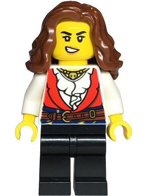Pirate - Female, Red Vest over White Shirt, Black Legs, Reddish Brown Hair