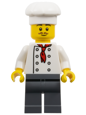 The Art of Chocolate Chef - Male, White Torso with 8 Buttons, Dark Bluish Gray Legs, White Chef Toque