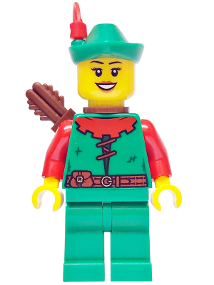 Forest Stronghold Forestwoman - Red, Green Hat, Red Feather, Quiver, Open Mouth Smile