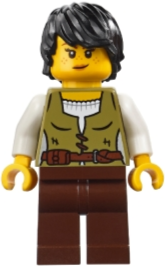 Medieval Seaside Market Snake Charmer - Female, Vest over White Shirt, Dark Brown Legs, Black Hair