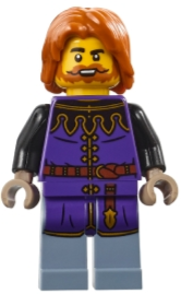 Medieval Seaside Market Tax Collector - Male, Dark Purple Surcoat, Sand Blue Legs, Dark Orange Hair