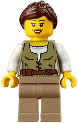 Riverside Scholars - Female, Olive Green Vest, Dark Tan Legs, Dark Brown Ponytail