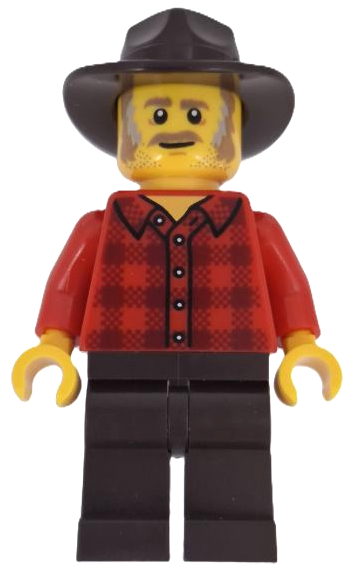 Wild West Train Stable Hand - Male, Red Plaid Flannel Shirt, Dark Brown Legs and Fedora