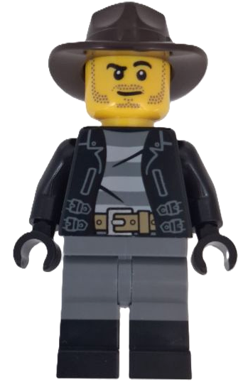 Wild West Train Cowboy - Male, Black Jacket, Dark Bluish Gray Legs with Black Boots, Dark Brown Fedora