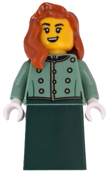 Wild West Train Passenger - Female, Sand Green Vest, Dark Green Skirt, Dark Orange Hair Over Shoulder