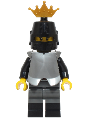 Knight - Female, Dark Bluish Gray and Silver Armor, Black Boots, Black Helmet, Pearl Gold Crown, Flat Silver Breastplate