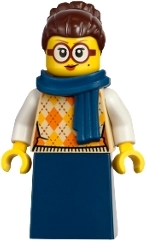 Vampire Castle Visitor - Female, Tan Knit Argyle Sweater Vest, Dark Blue Skirt, Dark Brown Hair, Dark Blue Scarf