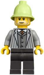 Vampire Castle Visitor - Male, Light Bluish Gray Jacket with Pinstripes, Pearl Dark Gray Legs, Yellowish Green Pith Helmet