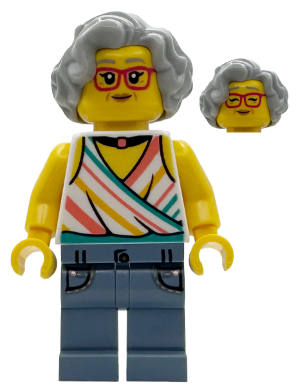 Popcorn Wagon Customer - Female, White Halter Top and Black Choker Necklace, Sand Blue Legs with Pockets, Light Bluish Gray Hair