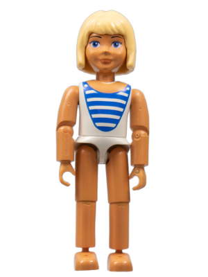 Belville Female - White Swimsuit with Blue Stripes, Short Light Yellow Hair