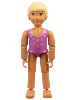 Belville Female, Child Girl  - Dark Pink Swimsuit with Starfish / Sea Stars and Seashells Pattern, Very Light Orange Hair (4111838)